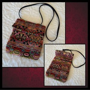 Vintage Tapestry or Carpetbag Flap Bag Revised to Shoulder Crossbody Use Handbag